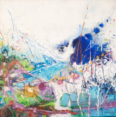 Jardins suspendus 11, le ruisseau descend sur les rochers Peinture intitulée "Jardins suspendus 1…" par Élisabeth Augendre Moreau, Œuvre d'art originale, Acrylique Monté sur Châssis…