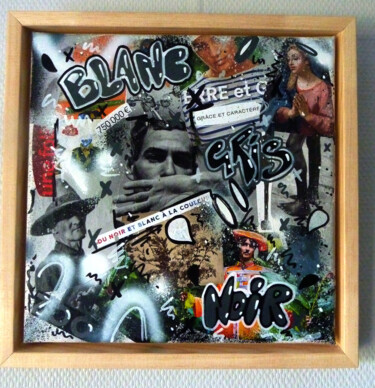 Peinture intitulée "Blanc et noir" par Saname, Œuvre d'art originale, Collages Monté sur Châssis en bois