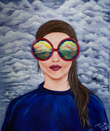 abstract expressionist girl in sunglasses painting large Картина под названием "abstract expression…" - Elena Polak, Подлинное произведение искусства, Акрил