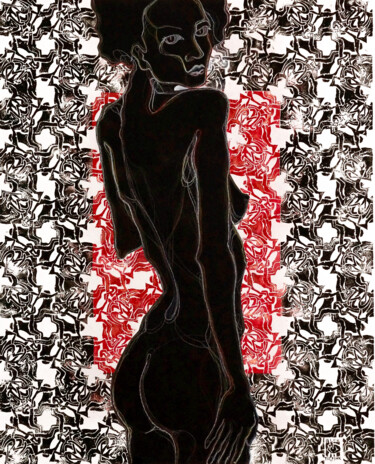 Drawing titled "Nude woman portrait…" by Alek Tretiak, Original Artwork, Conté