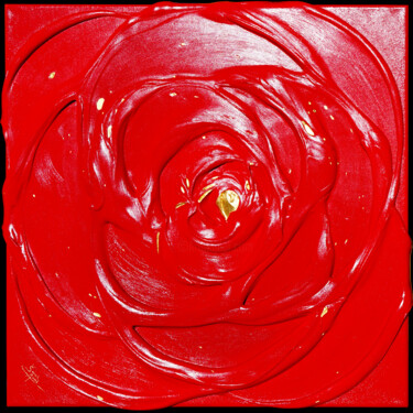 Little Red Rose with a Touch with Gold I. (1/25) 绘画 标题为“Little Red Rose wit…” 由Sarah I. Avni, 原创艺术品, 油 安装在木质担架架上