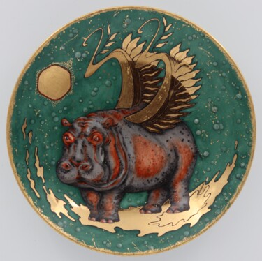 Sculpture titled "Sleep (red hippopot…" by Oxana Kondratenko, Original Artwork, Ceramics