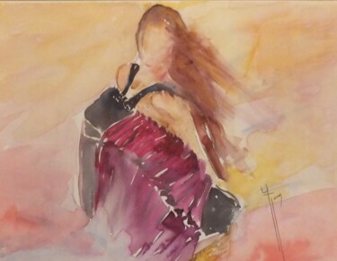 Peinture intitulée "Bal musette" par Yveline Javer, Œuvre d'art originale, Aquarelle