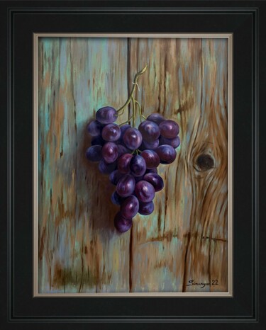 Grape oil painting (45x35cm, oil on panel) Painting titled "Grape oil painting…" by Gevorg Sinanyan, Original Artwork, Oil Mounted on Wood Panel