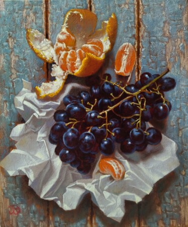 Black grapes Peinture intitulée "Black grapes" par Oleg Khoroshilov, Œuvre d'art originale, Huile
