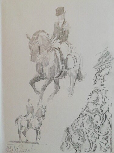 图画 标题为“Dessin 2 chevaux pr…” 由Laurent Treneule, 原创艺术品, 铅笔