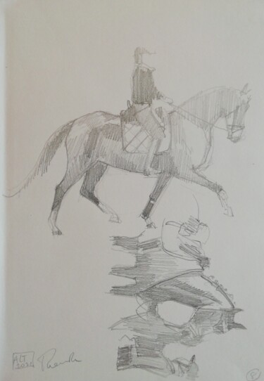 Disegno intitolato "Chevaux en situation" da Laurent Treneule, Opera d'arte originale, Matita