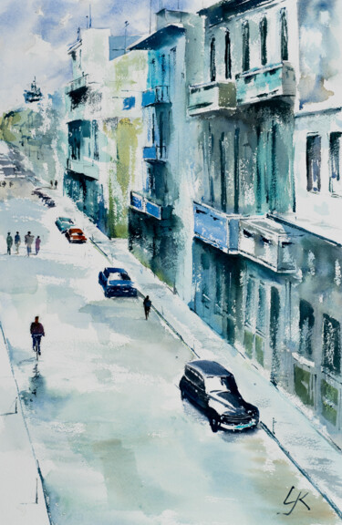 「***Street of Havana…」というタイトルの絵画 Yuriy Kraftによって, オリジナルのアートワーク, 水彩画