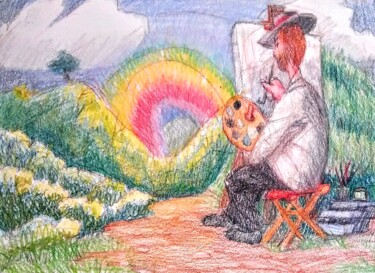 Dessin intitulée "The Artist at Work,…" par Edwin Loftus, Œuvre d'art originale, Pastel Monté sur Autre panneau rigide