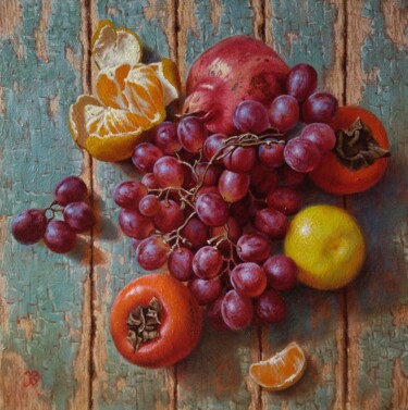 Картина под названием "Still life with gra…" - Oleg Khoroshilov, Подлинное произведение искусства, Масло