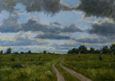 Painting titled "The Way. Spring Ori…" by Nikolay Dmitriev, Original Artwork, Oil Mounted on Wood Stretcher frame
