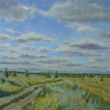 It's Cloudy. Original Summer Sunny Oil Painting Painting titled "It's Cloudy. Origin…" by Nikolay Dmitriev, Original Artwork, Oil Mounted on Wood Stretcher frame