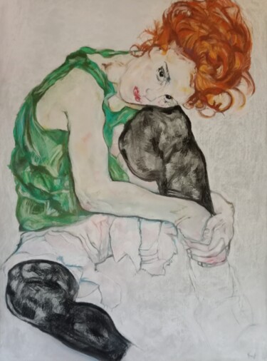 Dessin intitulée "Little Girl of Schi…" par Maryse Renault, Œuvre d'art originale, Pastel