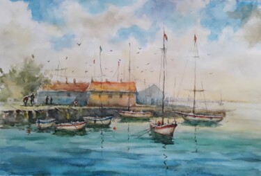 绘画 标题为“Fisherman 's Wharf” 由Artak Zakaryan, 原创艺术品, 水彩