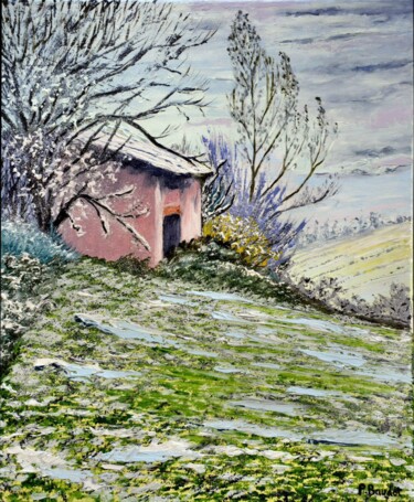 Peinture intitulée "Hiver sur le cabanon" par Pascal Baudot, Œuvre d'art originale, Huile Monté sur Châssis en bois