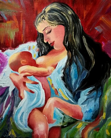 "Mère et enfant" Peinture intitulée ""Mère et enfant"" par Vera Iurchenko, Œuvre d'art originale, Huile Monté sur Autre panneau rigide