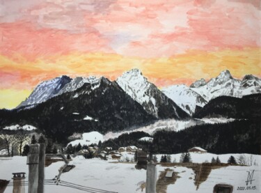 Painting titled "Aurore à Château d'…" by Jean-Marc Allenbach, Original Artwork, Acrylic