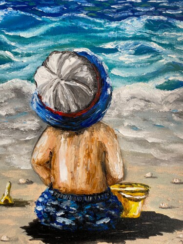 Beach Boy Painting Child Original Art Impasto Painting Pintura titulada "Beach Boy Painting…" por Anastasiya Posylaeva, Obra de arte original, Oleo