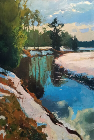 Spring on the Nikulchinka river Painting titled "Spring on the Nikul…" by Daniil Mikhailov, Original Artwork, Oil Mounted on Wood Stretcher frame