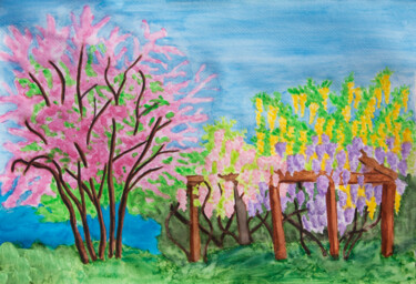 Cercis and wistaria Painting titled "Cercis and wistaria" by Irina Afonskaya, Original Artwork, Watercolor