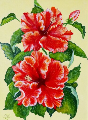 Pintura titulada "Hibiscus" por Iryna Fedarava, Obra de arte original, Acrílico Montado en Bastidor de camilla de madera