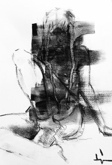 Drawing titled "Nu-Composition #2" by Dominique Dève, Original Artwork, Charcoal