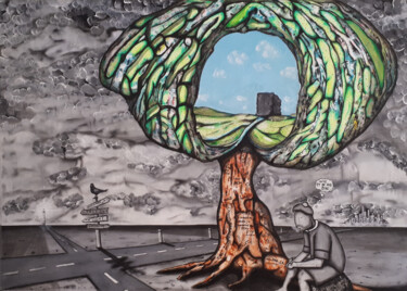 Painting titled "La croisée des chem…" by El-Zoufri, Original Artwork, Acrylic Mounted on Wood Stretcher frame
