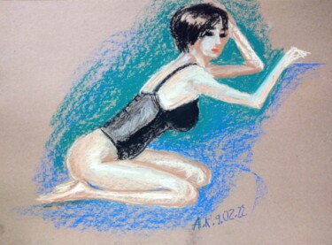 제목이 "Black Corset"인 그림 Alfia Kircheva로, 원작, 파스텔