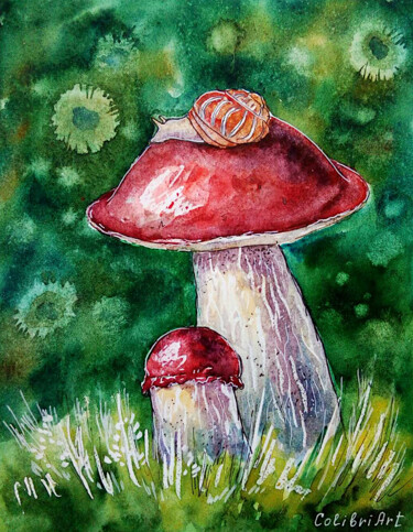 Mushroom Painting Nature Forest Painting Food Wall Art Pittura intitolato "Mushroom Painting N…" da Tatiana Matveeva, Opera d'arte originale, Acquarello
