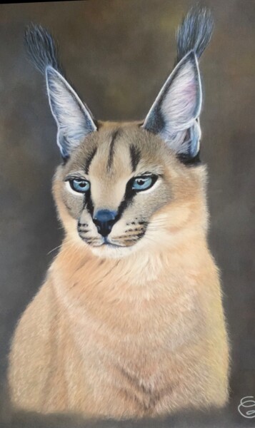 Dessin intitulée "Portrait Caracal" par Jess.C.Art, Œuvre d'art originale, Pastel Monté sur Verre