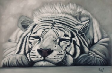 Dessin intitulée "Tigre des neiges" par Jess.C.Art, Œuvre d'art originale, Pastel Monté sur artwork_cat.