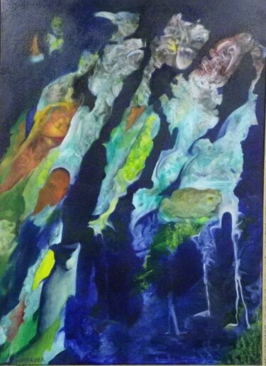 Painting titled "Le prince crapaud" by Michel Schreyer, Original Artwork, Oil Mounted on Wood Stretcher frame