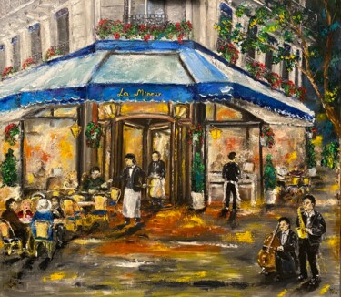 Paris Painting Street Cafe Original Art Cityscape Art Impast 绘画 标题为“Paris Painting Stre…” 由Anastasiya Posylaeva, 原创艺术品, 油