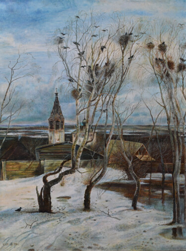 THE ROOKS HAVE ARRIVED Peinture intitulée "THE ROOKS HAVE ARRI…" par Sergey Suslov, Œuvre d'art originale, Huile