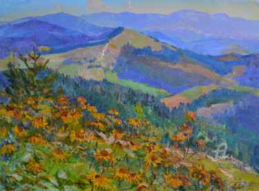 Flowers blossom In the meadows Painting titled "Flowers blossom In…" by Aleksandr Dubrovskyy, Original Artwork, Oil Mounted on Wood Stretcher frame