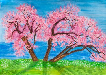 Painting titled "Cercis trees 9" by Irina Afonskaya, Original Artwork, Watercolor