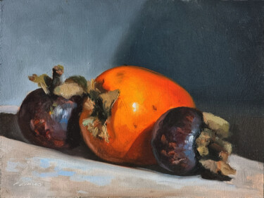 Peinture intitulée "Mangoustans et Kaki" par Pascal Giroud, Œuvre d'art originale, Huile