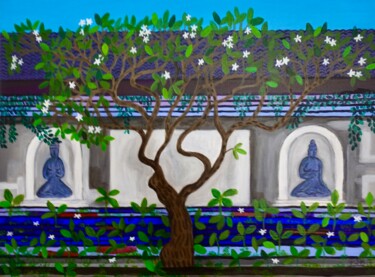 Frangipani Tree and Bali Wall Peinture intitulée "Frangipani Tree and…" par Peter Kruger, Œuvre d'art originale, Acrylique