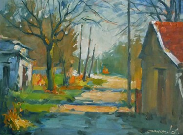 Painting titled "Au bord de l'écluse…" by Christian Arnould, Original Artwork, Oil