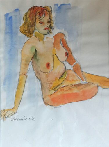 Drawing titled "Nudo" by Vincenzo Cohen, Original Artwork, Watercolor
