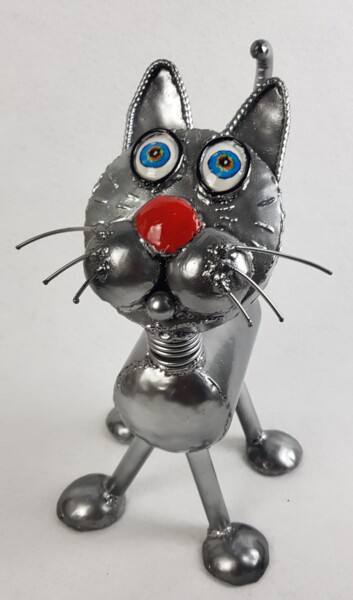 제목이 "Happy chat 5"인 조형물 Christophe Friquet로, 원작, 금속