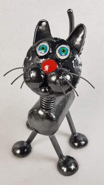 제목이 "Happy chat 6"인 조형물 Christophe Friquet로, 원작, 금속