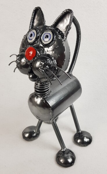 Sculpture intitulée "Happy chat 7" par Christophe Friquet, Œuvre d'art originale, Métaux