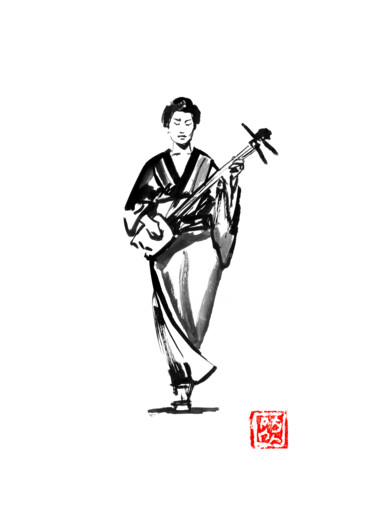 图画 标题为“walking shamisen” 由Péchane, 原创艺术品, 水彩