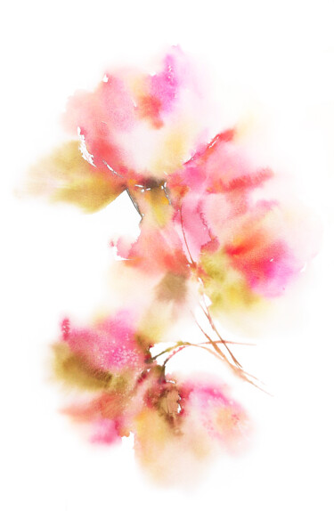 Pink flowers, watercolor loose floral bouquet Apple blossom Malerei mit dem Titel "Pink flowers, water…" von Olya Grigorevykh, Original-Kunstwerk, Aquarell