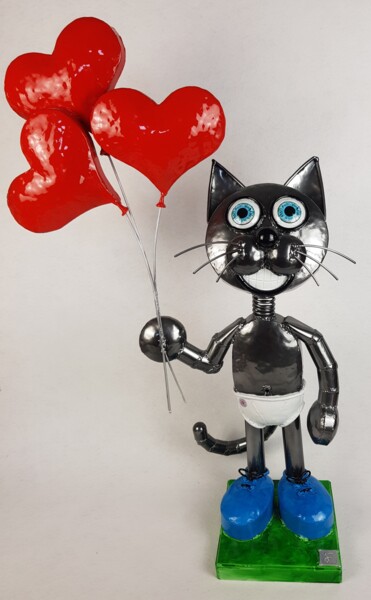 제목이 "Monsieur chat heure…"인 조형물 Christophe Friquet로, 원작, 금속