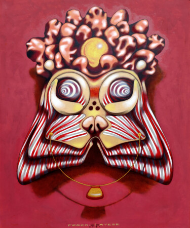 绘画 标题为“The Coral Cat head” 由Federico Cortese, 原创艺术品, 油