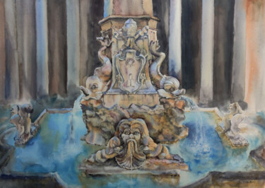 Roman fountain Painting titled "Roman fountain" by Galina Yarovikova, Original Artwork, Watercolor