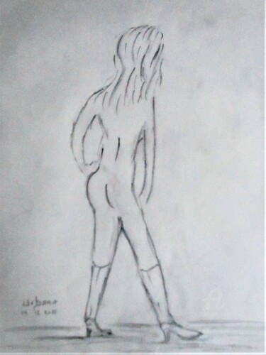 Dessin intitulée "Sandra aux bottes n…" par Roberto Urbano, Œuvre d'art originale, Crayon