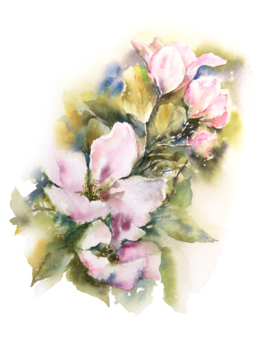 Apple blossom. Spring watercolor floral painting Ζωγραφική με τίτλο "Apple blossom. Spri…" από Olya Grigorevykh, Αυθεντικά έργα τέχνης, Ακουαρέλα